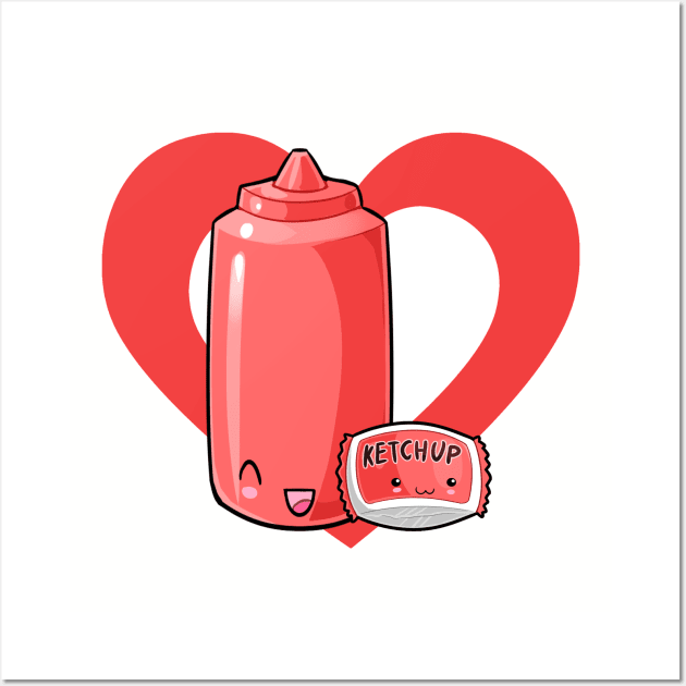 Cute Kawaii Ketchup Heart Wall Art by HeartsandFlags